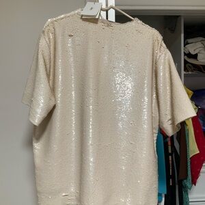 The Frankie Shop JONES BOXY SEQUINS TEE - CREAM